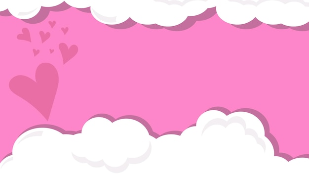 pink background with clouds and hearts