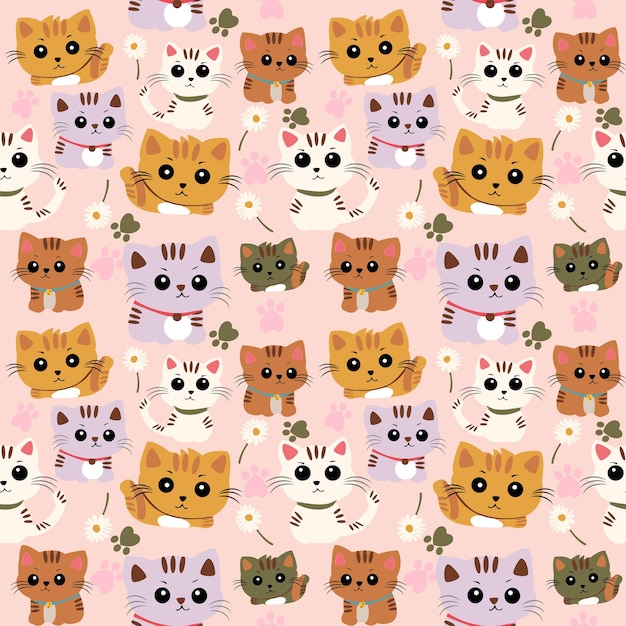 Pink background with cute cat seamless pattern background