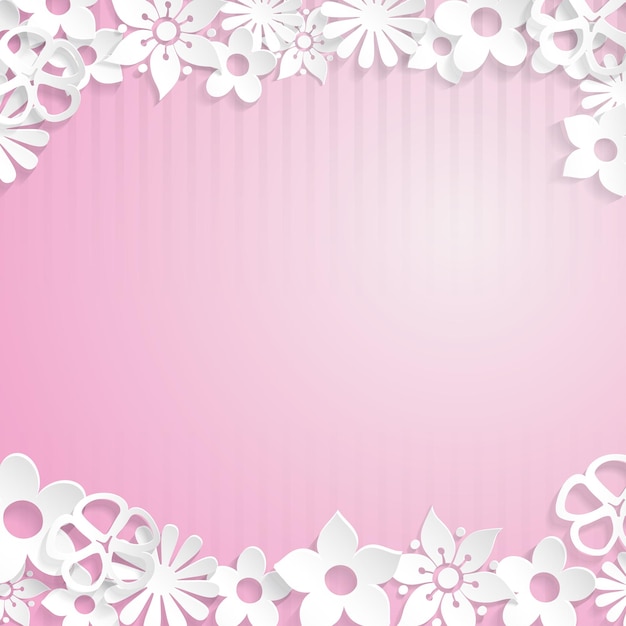 白い紙から切り取った花とピンクの背景