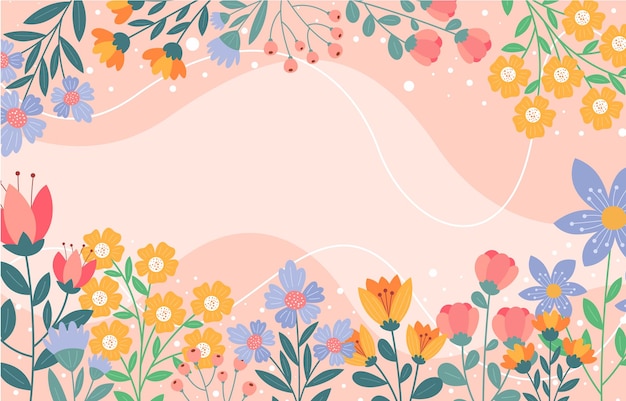 花と白いリボンのピンクの背景