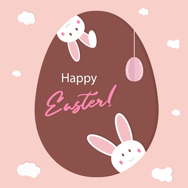 Vector a pink background with a happy easter message with a bunny and a pink egg