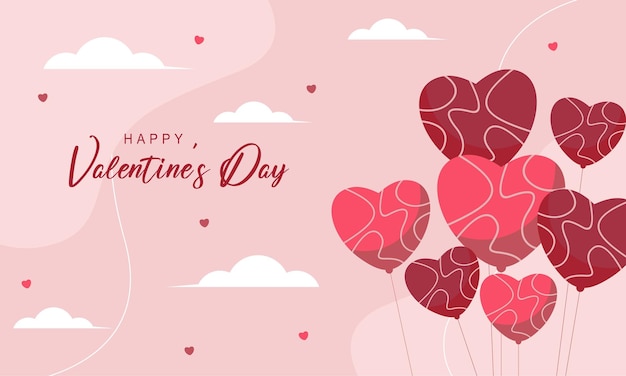 A pink background with a pink heart shaped balloons and the words happy valentine's day