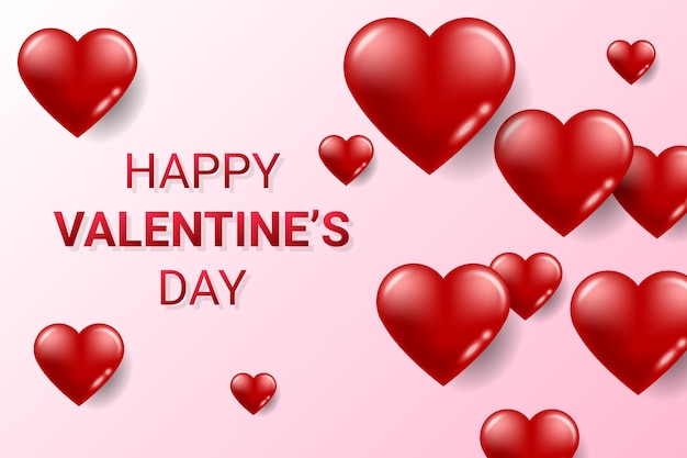 A pink background with red hearts and the words happy valentine's day.