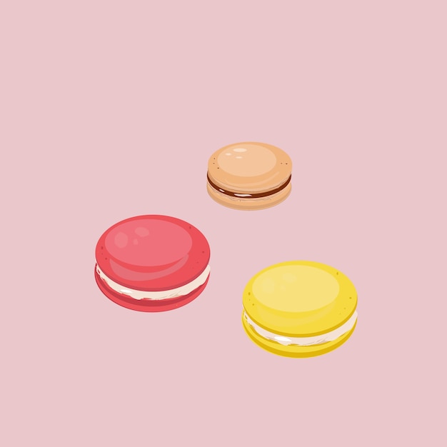 A pink background with three macaroons on it.