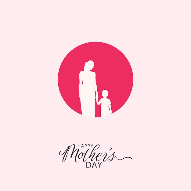 A pink background with a woman and a child holding hands.