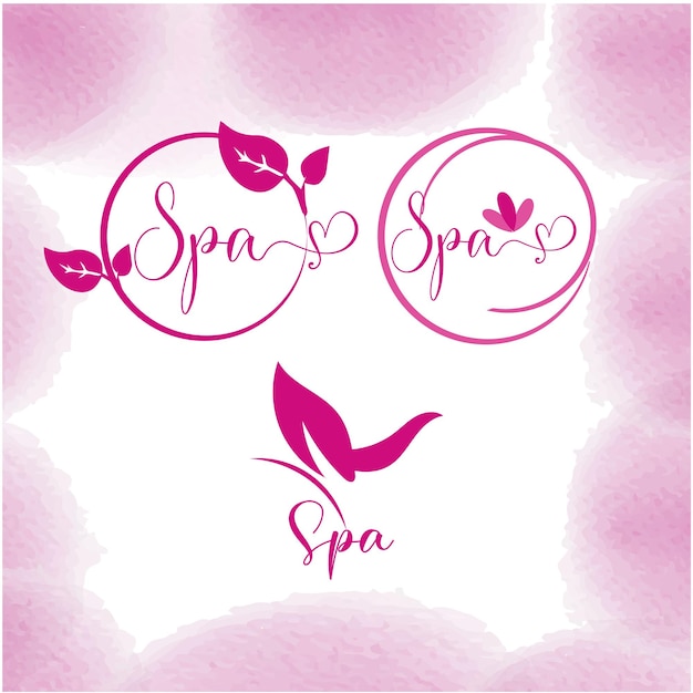 Vector a pink background with the words spa and a bird.