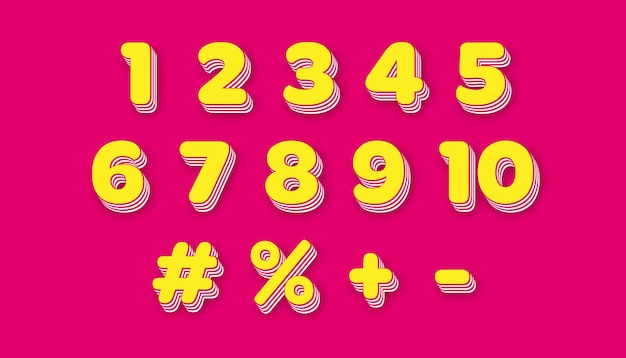 Pink background yellow numbers set vector