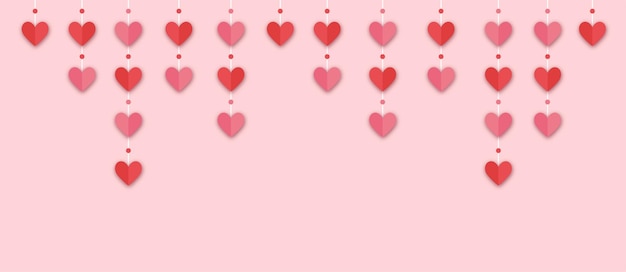 Vector pink banner with paper elements in shape of heart