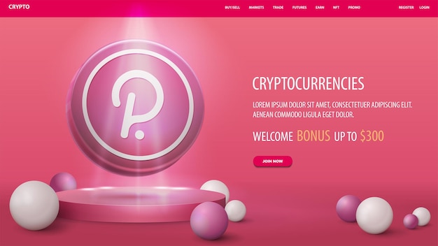 Banner rosa con polkadot cryptocurrency sul podio rosa illustrazione 3d con offerta