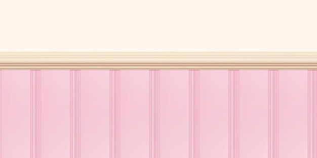 Vector pink beadboard or wainscot with top chair guard trim seamless pattern on beige wall