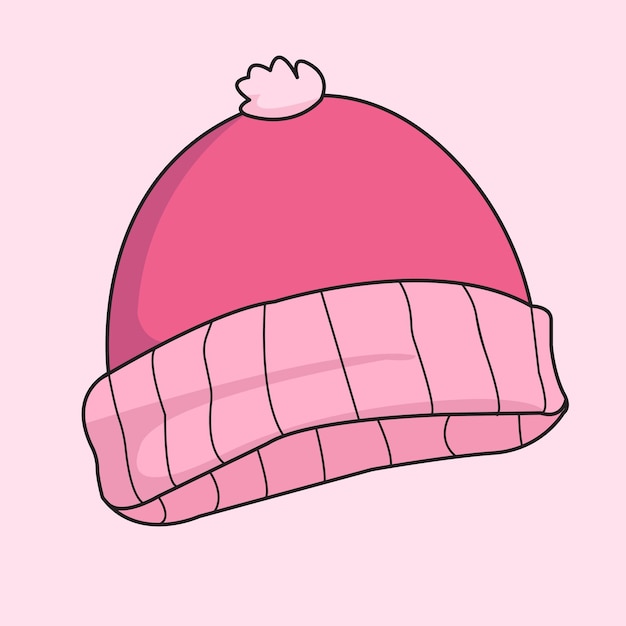 Vector pink beanie hat cap with pom pom cartoon style vector illustration