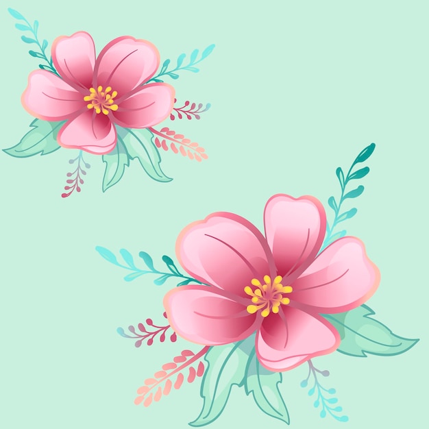 Pink beautiful flowers pattern in boho cartoon style seamless pattern