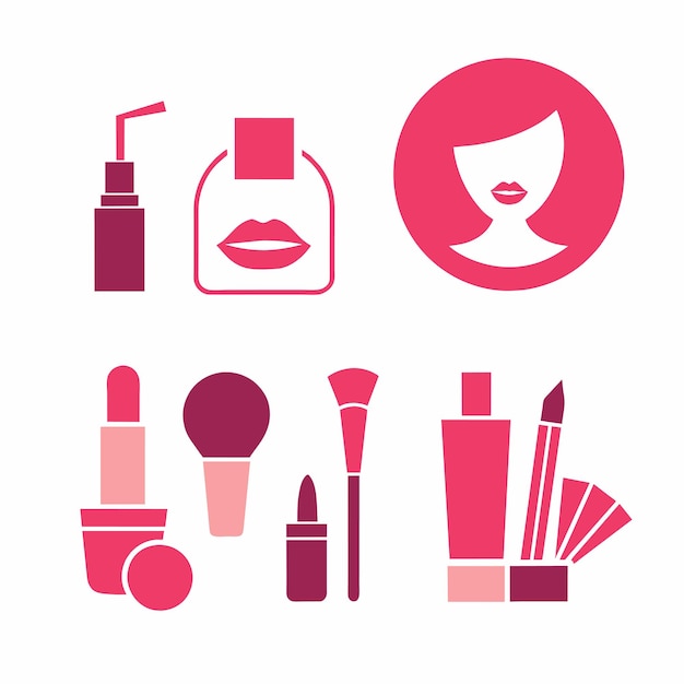 Vector pink beauty icons set vector