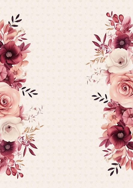 Vettore invito ad acquerello moderno a sfondo rosa beige e rosso con fiori e fiori