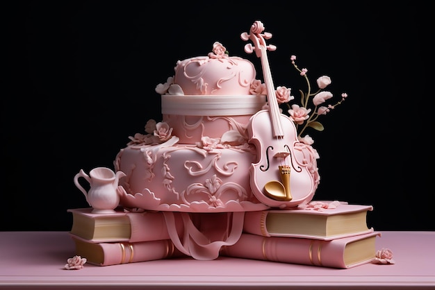 Vettore torta di compleanno rosa per bambini