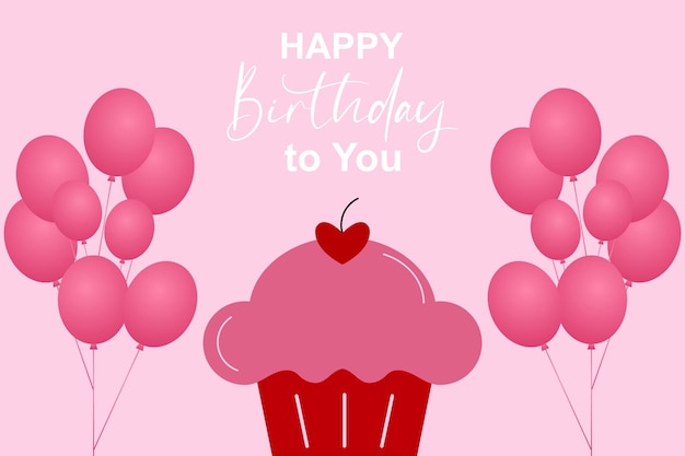 위에 컵케이크와 체리가 있는 분홍색 생일 카드
