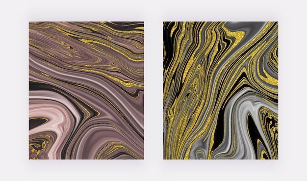 pink and black with golden glitter liquid ink painting abstract design