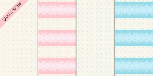 Vector pink and blue baby shower seamless patterns set.