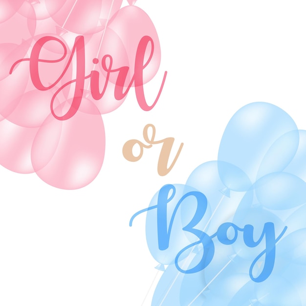 Vector a pink and blue balloon with the word girl or boy on it.