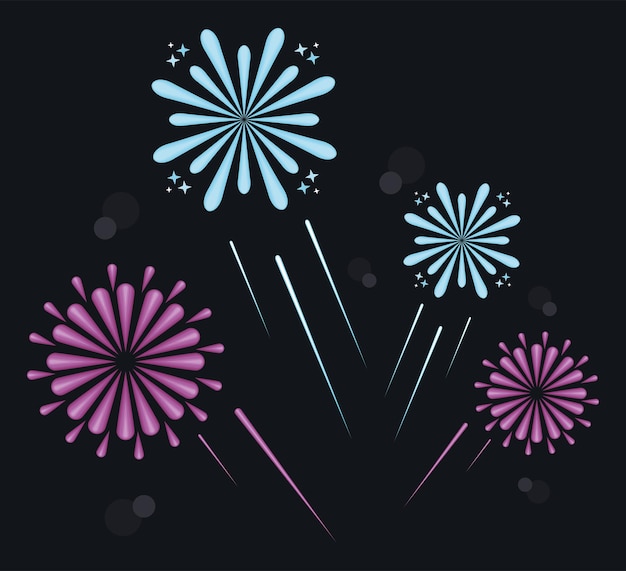 Vector pink and blue fireworks