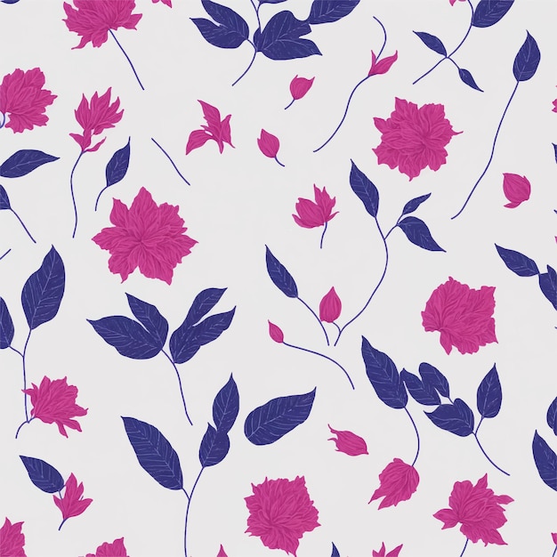 A pink and blue flower pattern on a white background