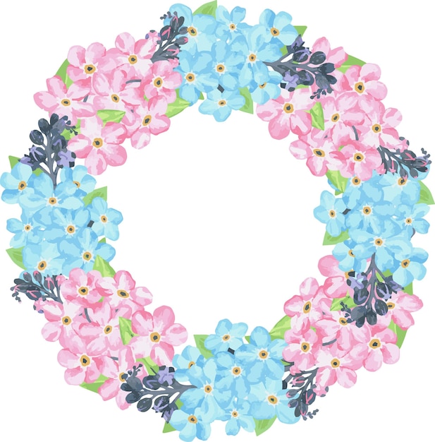 Pink and blue forgetmenot wreath