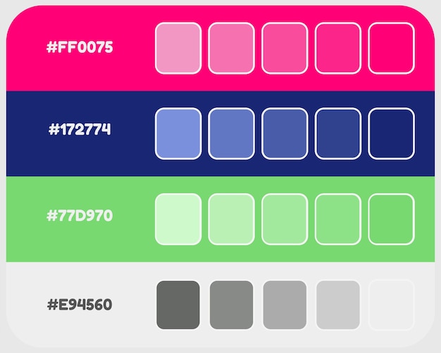 Pink blue green gray color palette vector neon colors catalog rgb pantone colors colour matching