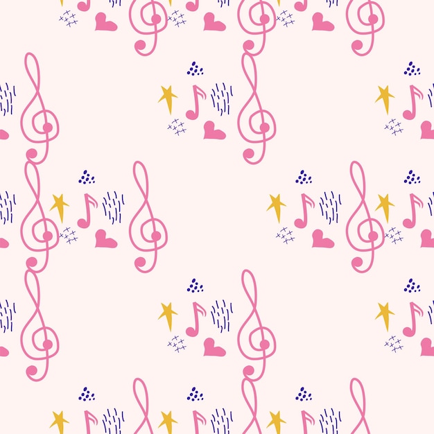 Vector pink blue pastel texture with musical notes and a treble clef template