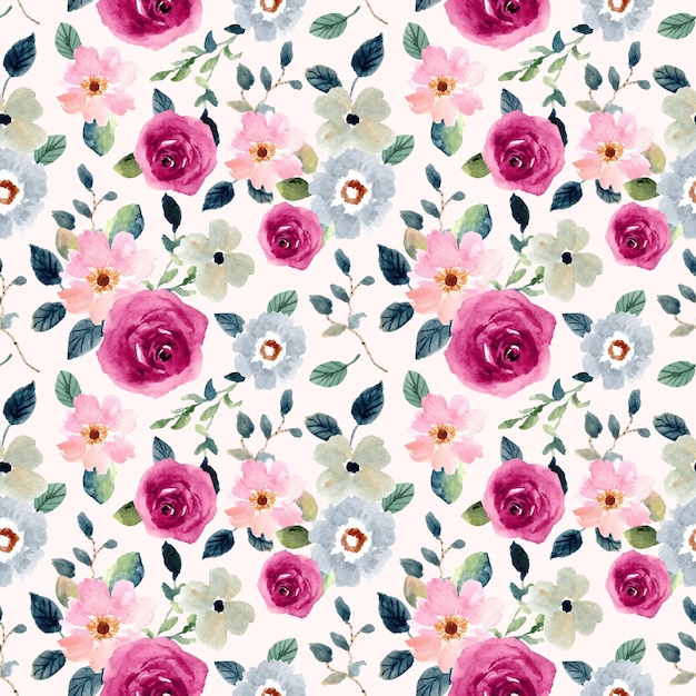 pink blue watercolor floral seamless pattern