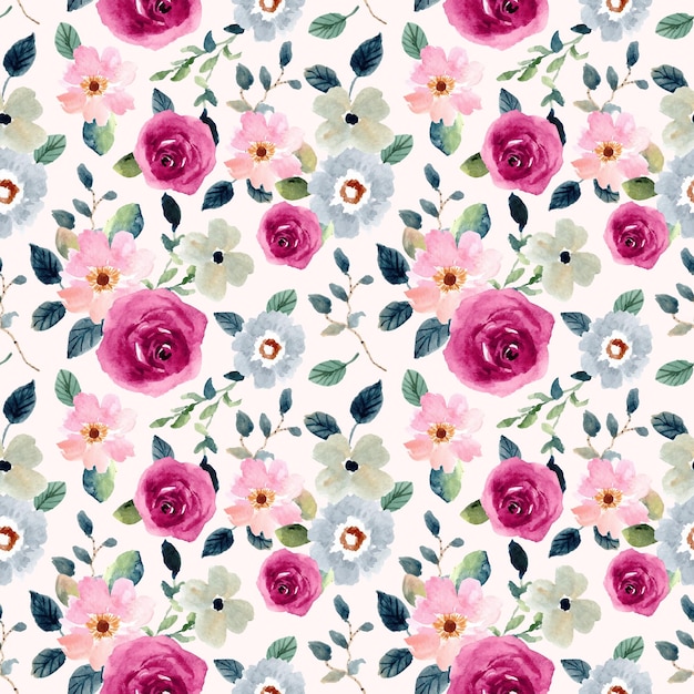 Pink blue watercolor floral seamless pattern