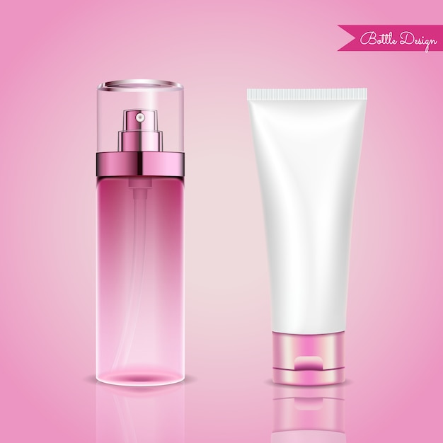 Pink bottle cosmetic mock up for design uses