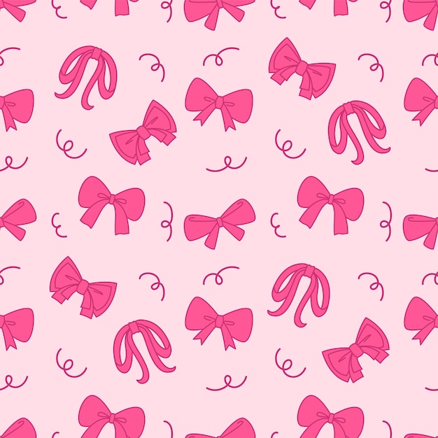 Vector pink bow and ribbon cartoon seamless pattern background for wallpaper and wrapping