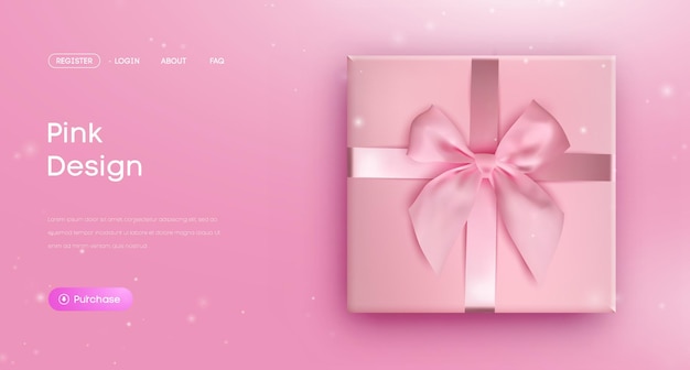 Pink bow tie pink giftbox with ribbon bow illustration vector website