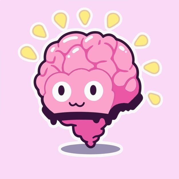 Vector a pink brain with a smiley face.