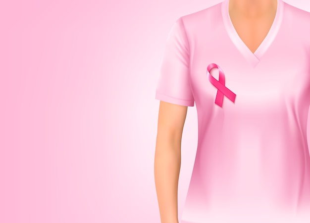 Pink breast cancer awareness shirt and ribbon