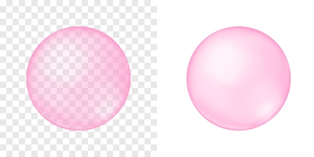 Vector pink bubble on transparent and white background cherry or strawberry bubble gum