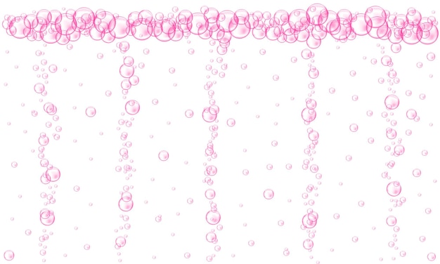 Pink bubbles stream. Fizzy carbonated drink texture. Cherry or strawberry seltzer, beer, soda, wine