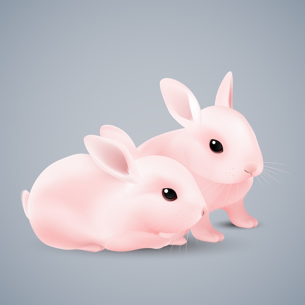 Coniglietti rosa su grigio