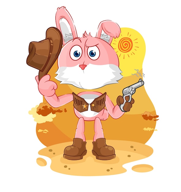 Pink bunny cowboy with gun character vector