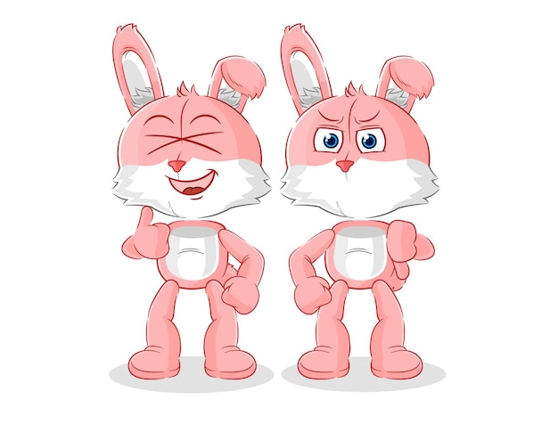 Pink bunny duim omhoog en duim omlaag cartoon mascotte vector