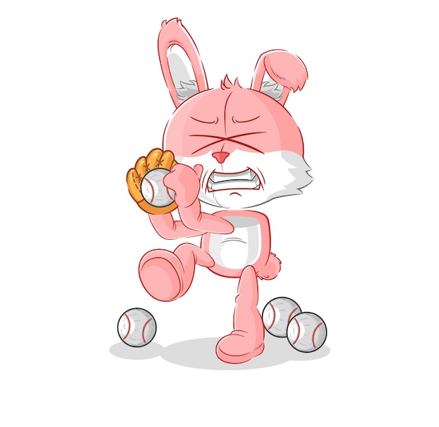 Pink bunny honkbal werper cartoon cartoon mascotte vector