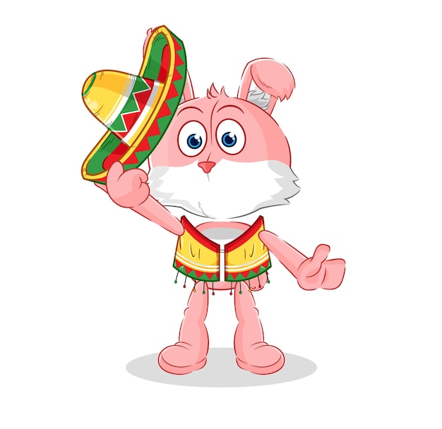 Vector pink bunny mexicaanse cultuur en vlag cartoon mascotte vector