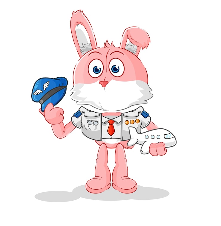 Vector pink bunny pilot mascot cartoon vector