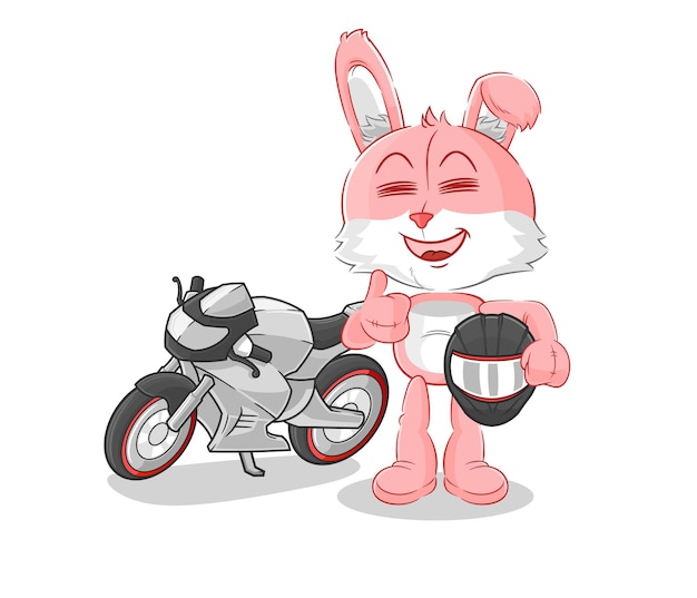 Pink bunny racer character cartoon mascot vector