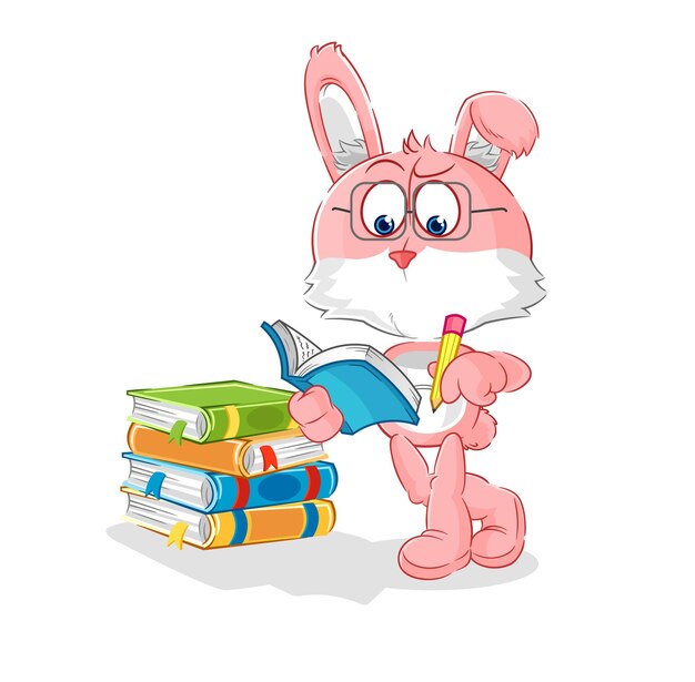 Vector pink bunny studying mascot cartoon vector