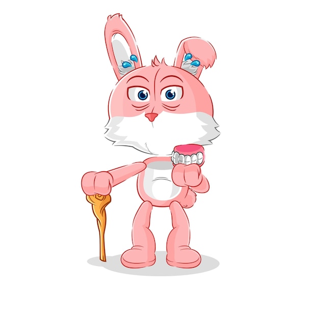 Вектор характера розового кролика с белыми волосами старика