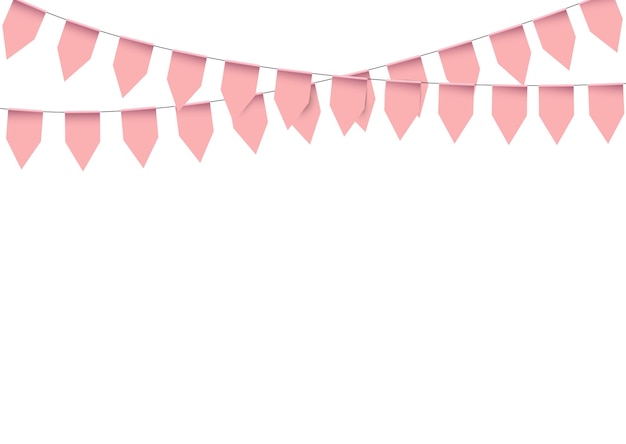 Pink bunting flsg on white background