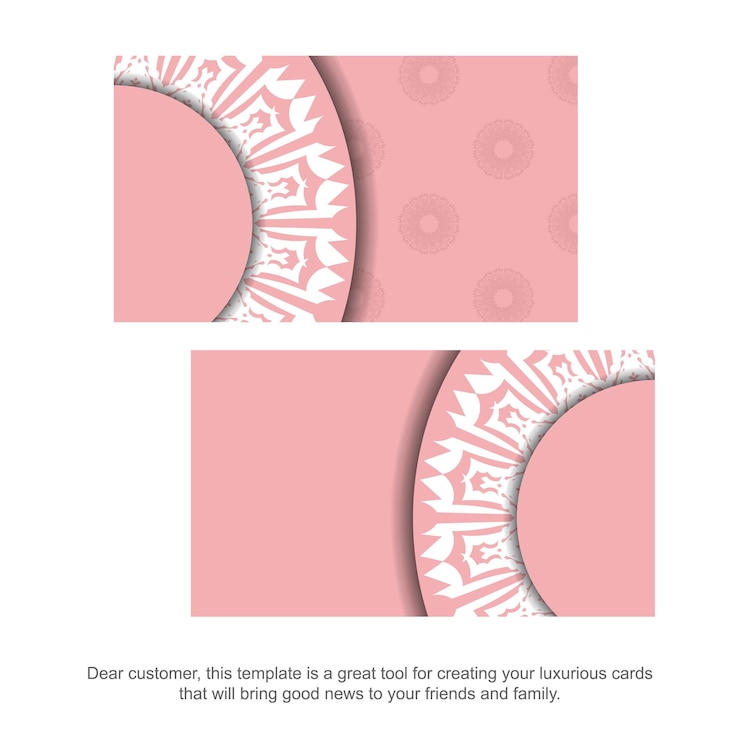 Vector pink business card with luxurious white ornaments for your brand.