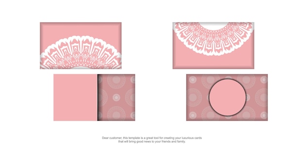 Pink business card with mandala white pattern for your brand.