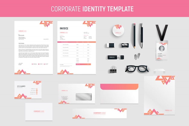 Vector pink business stationery set